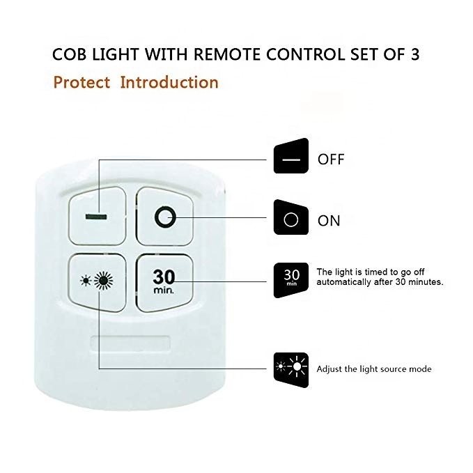 Biumart 3pcs Pack LED Closet Light Wireless Cabinet Lamp with Infrared Remote Control Cob Puck Lights Super Bright Night Light