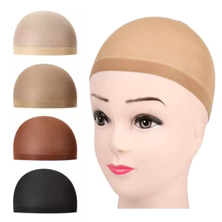 Biumart 2pcs/Pack Wig Caps Custom Logo Breathable Ventilated Nude Black Stocking Stretchy Nylon Wig Caps For Wearing Wig Tools