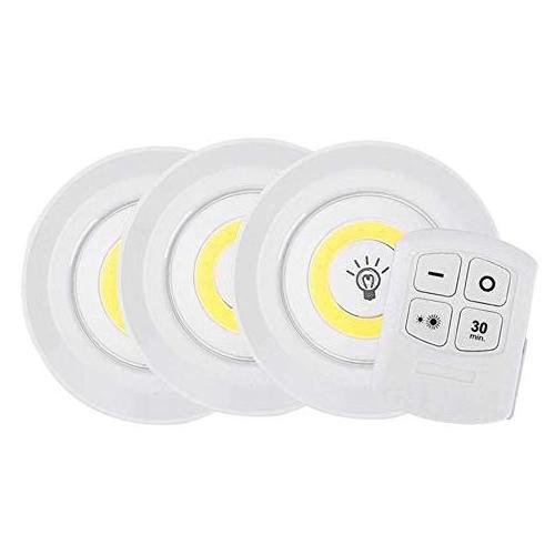 Biumart 3pcs Pack LED Closet Light Wireless Cabinet Lamp with Infrared Remote Control Cob Puck Lights Super Bright Night Light