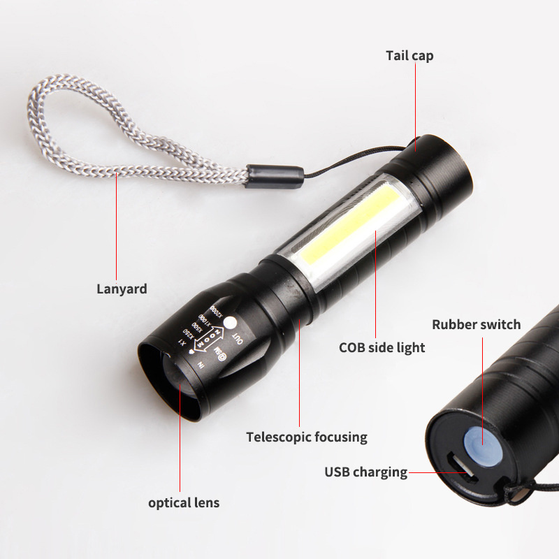 Biumart Mini Flashlights Portable COB Super Bright Pocket Flashlight Adjustable LED Torch Flash Light