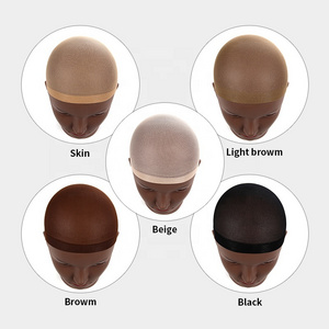 Biumart 2pcs/Pack Wig Caps Custom Logo Breathable Ventilated Nude Black Stocking Stretchy Nylon Wig Caps For Wearing Wig Tools