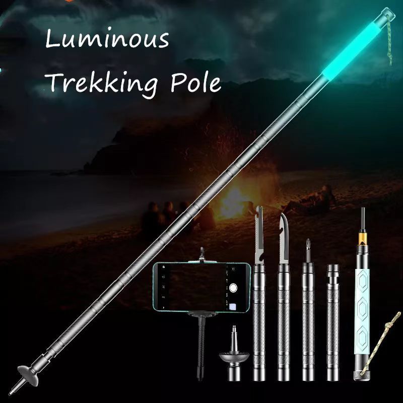 Biumart Luminous Survival Multifunctional Tactical Hiking Stick Walking Cane Trekking Pole Mountaineering Walking Selfie Sticks