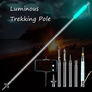 Biumart Luminous Survival Multifunctional Tactical Hiking Stick Walking Cane Trekking Pole Mountaineering Walking Selfie Sticks