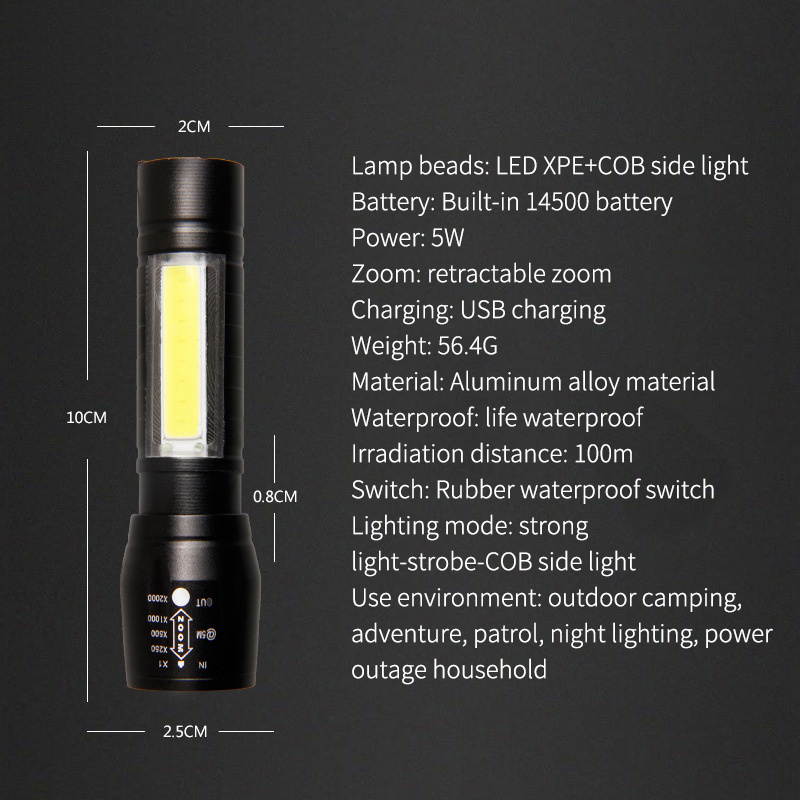 Biumart Mini Flashlights Portable COB Super Bright Pocket Flashlight Adjustable LED Torch Flash Light