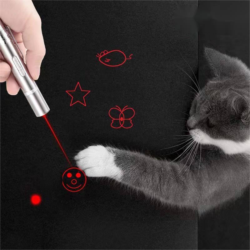 Biumart Interactive Cat Laser Toys USB Multi-pattern Cats Stick Funny Playing Training Cat Laser Pointer