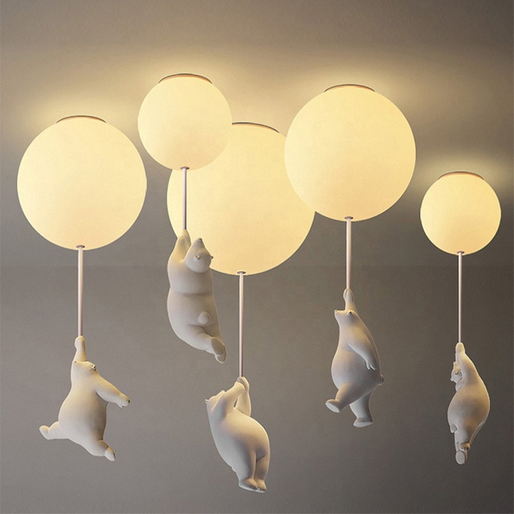 Biumart New Children's Room Ceiling Lamp Eye Protection Cartoon Balloon Bear LED Bedroom Lamp