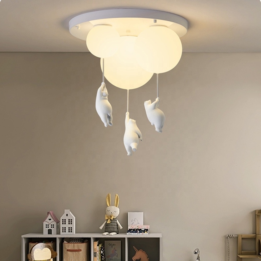 Biumart New Children's Room Ceiling Lamp Eye Protection Cartoon Balloon Bear LED Bedroom Lamp