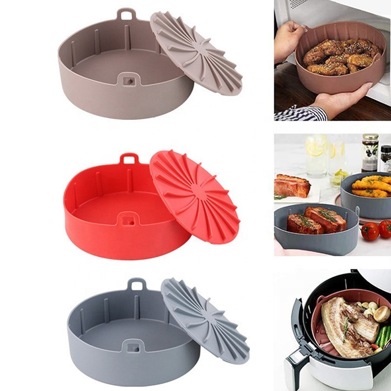 Biumart  Reusable Air Fryer Silicone Pot Accessories 16 19 22 CM Safe Air Fryer Basket Liner with Handle