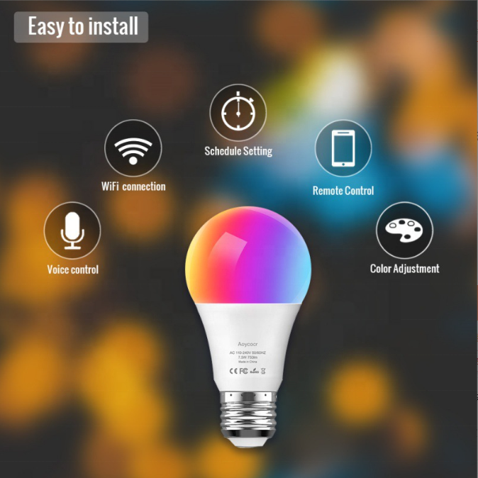 Biumart WiFi Smart Bulb Alexa Voice Control RGBCW Dimming Color A19 Graffiti Bulb