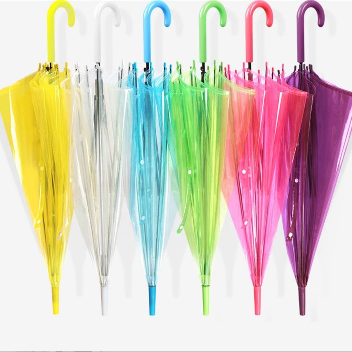 Biumart Customized Logo Clear Umbrellas Multi-color Transparent Rain Umbrella for Advertising Gifts