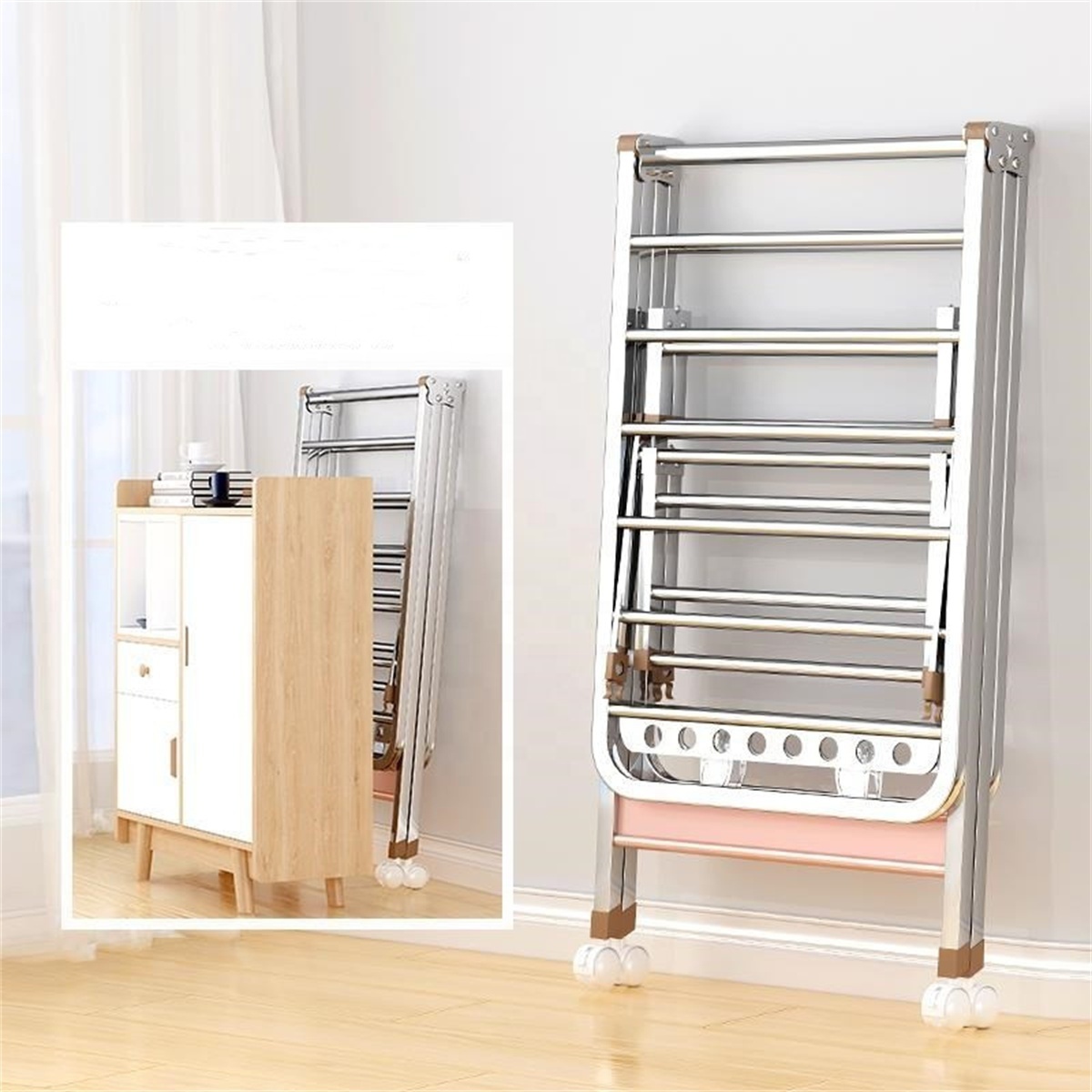 Biumart Clothes Drying Rack Household Stainless Steel  Floor Type Multifunctional Foldable Drying Rack