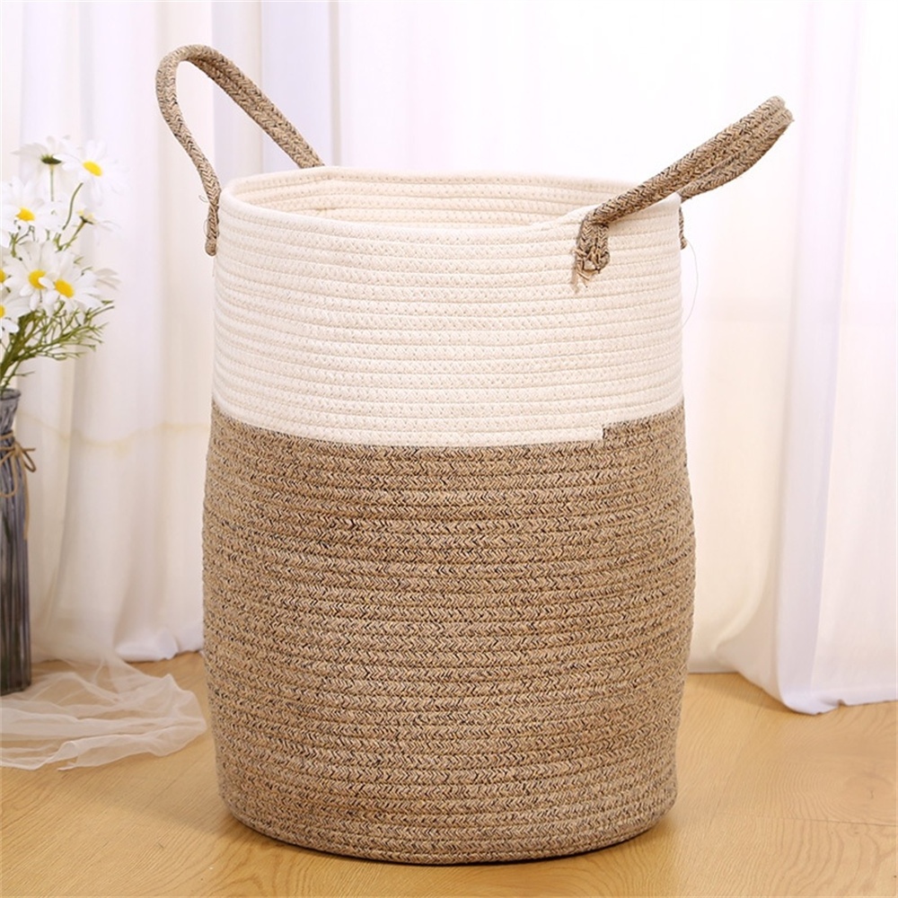 Biumart Woven Storage Basket Decorative Laundry Basket With Handle for Toys Clothes Shoes Sundries