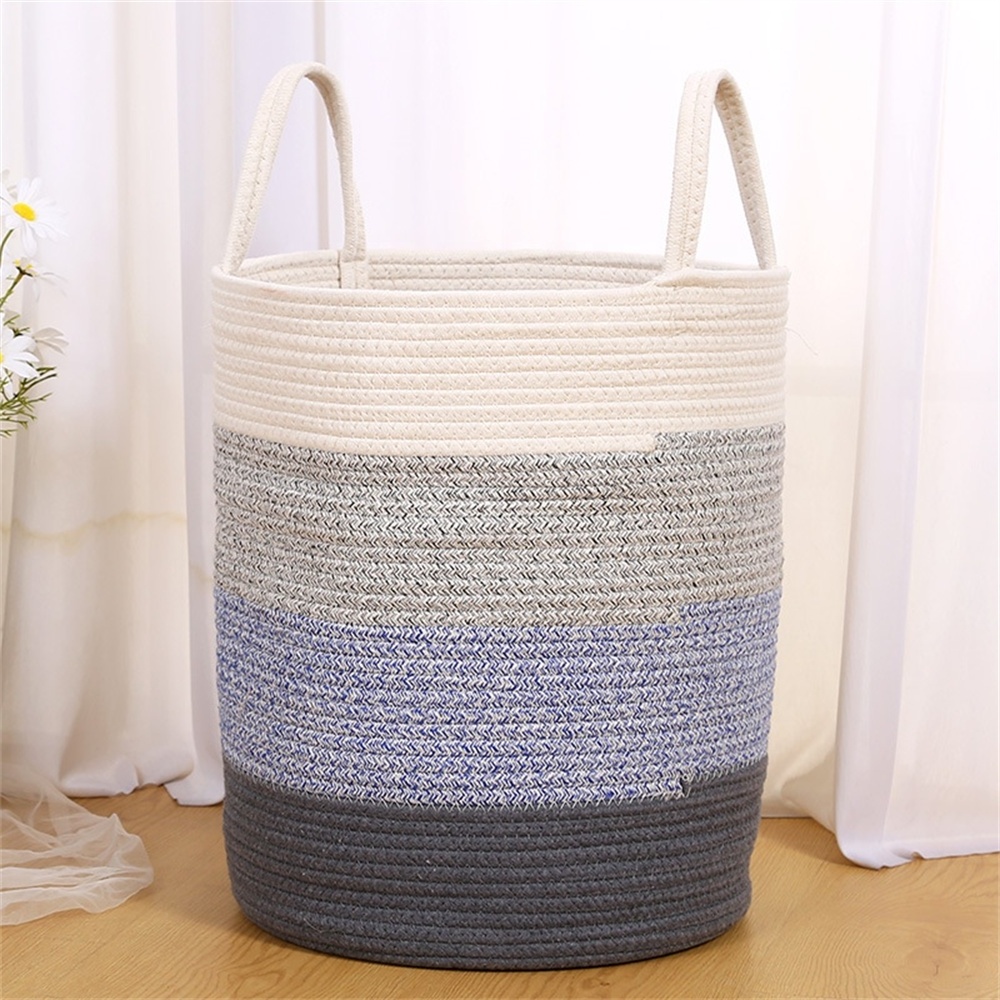 Biumart Woven Storage Basket Decorative Laundry Basket With Handle for Toys Clothes Shoes Sundries