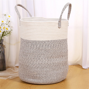 Biumart Woven Storage Basket Decorative Laundry Basket With Handle for Toys Clothes Shoes Sundries