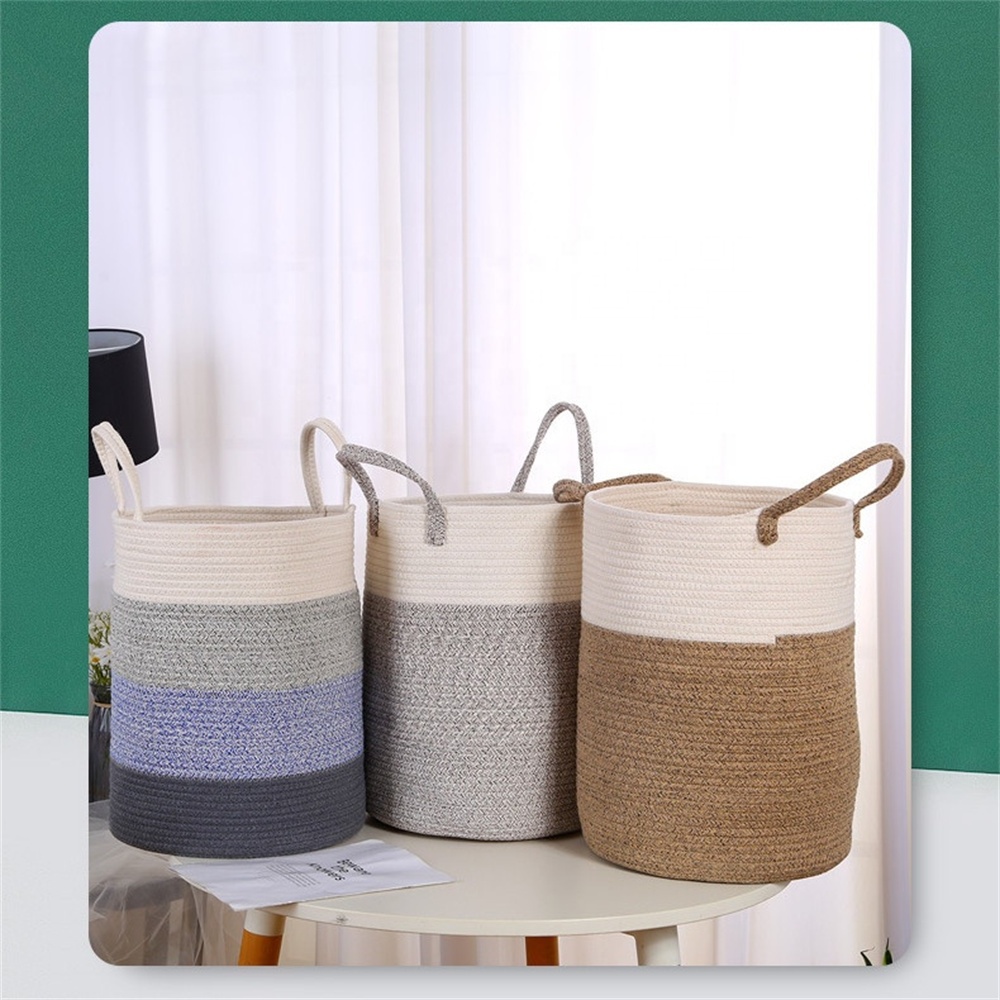 Biumart Woven Storage Basket Decorative Laundry Basket With Handle for Toys Clothes Shoes Sundries