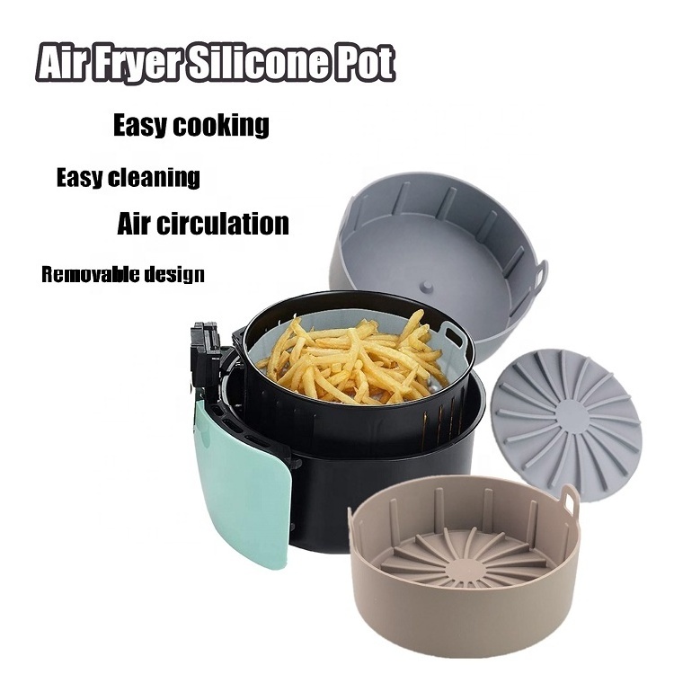 Biumart  Reusable Air Fryer Silicone Pot Accessories 16 19 22 CM Safe Air Fryer Basket Liner with Handle