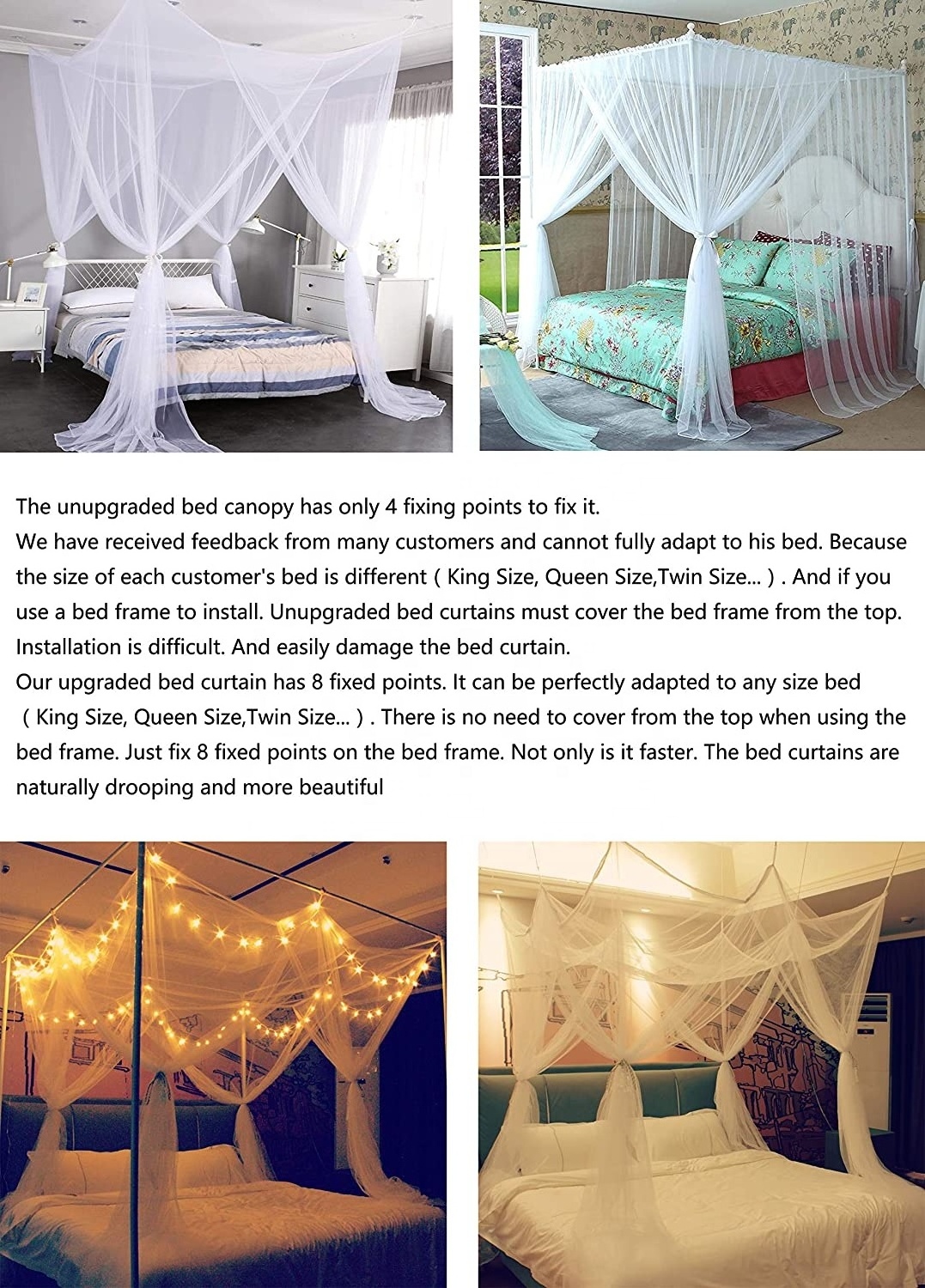 Biumart Foldable Adult Baby Mosquito Net Bed Canopy With 100 Led Strings Lights For Home Decor