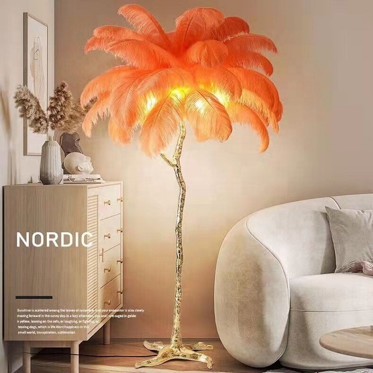 Biumart Nordic Ostrich Feather Floor Lamp Led Designer Luxury Corner Standing Modern Light For Living Room Home Decor