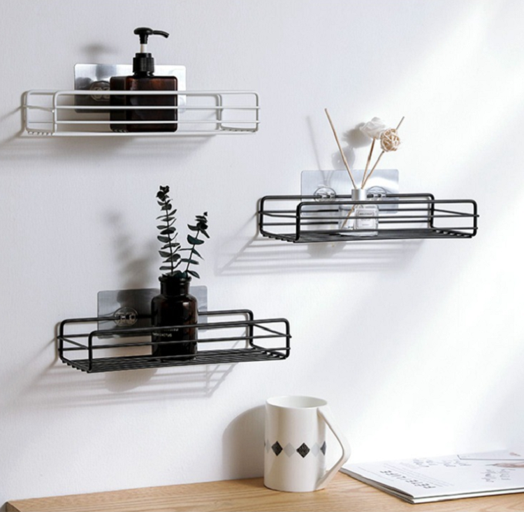 Biumart Bathroom Storage Rack Organizer Shelf Bathroom Shower Wall Shelf Without Drilling Iron Kitchen Bathroom Shelves