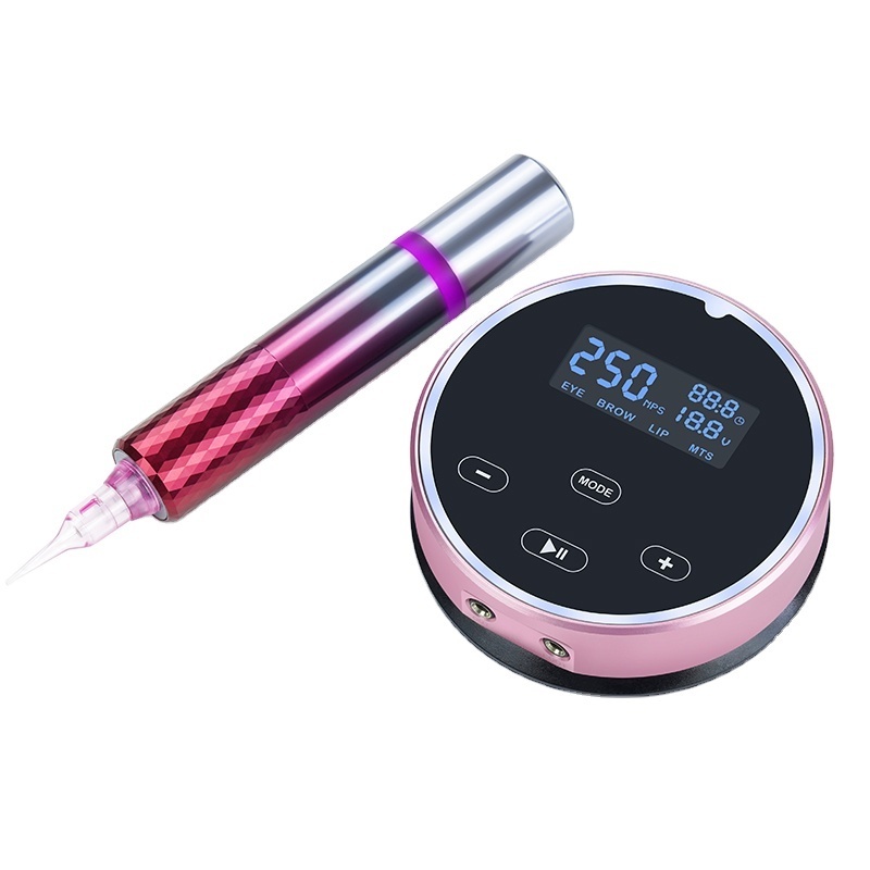 New Round Pink Tattoo Machine Kit Biomaser Factory Dermografo Digital Permanent Makeup Small Touch Screen Eyebrow Tattoo Machine