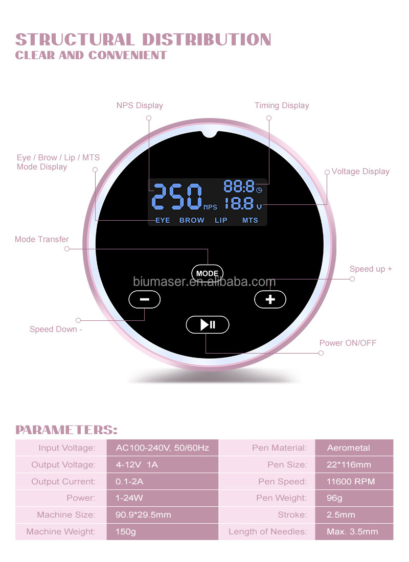 Biomaser P30 Mcroblading Eyebrow Machine Dermografo Digital Permanent Makeup Machine Supplies Rotary Machine Universal Cartridge