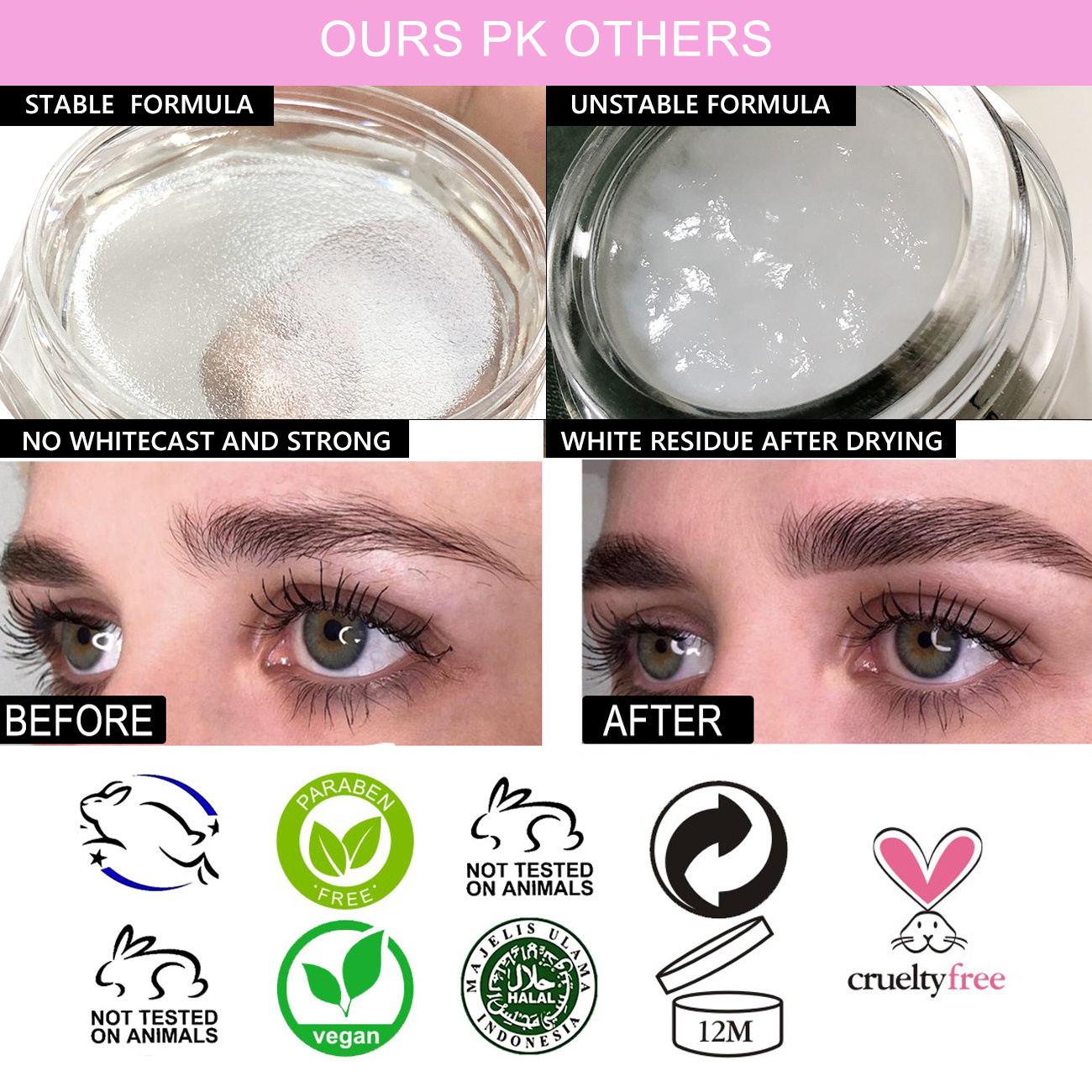 Private Label Eye Brow Soap Makeup Vegan Eyebrow Wax Styling Tinted Gel Long Lasting Waterproof Clear Brow Gel