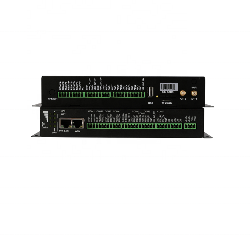 4g computing gateway with Ethernet ports, RS232/RS485, digital inputs, analog inputs, relay outputs, I2C, power output, USB, GPS