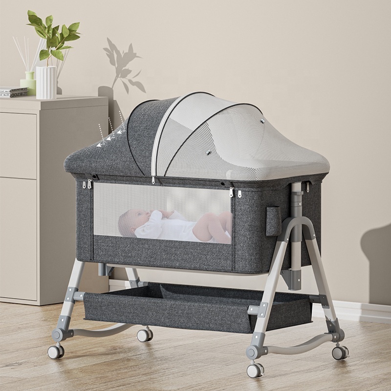 2022   Bedside Crib Sleeper Crib Easy Folding Portable Crib Baby Bassinet with Mattress and Travel Bag