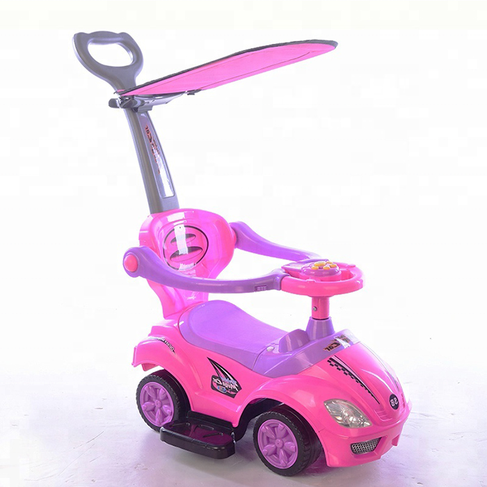 new arrival 2024 baby ride on toy vehicle baby carrier car PP plastic with umbrella push handle music 4 PU wheels