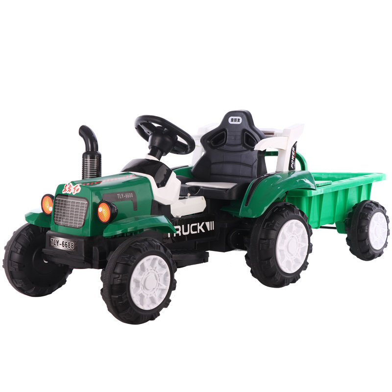 Hot sale Dual drive kids electric tractor 6 wheels Battery powered Dump Truck with lights and music trailer Pedal Tractor car