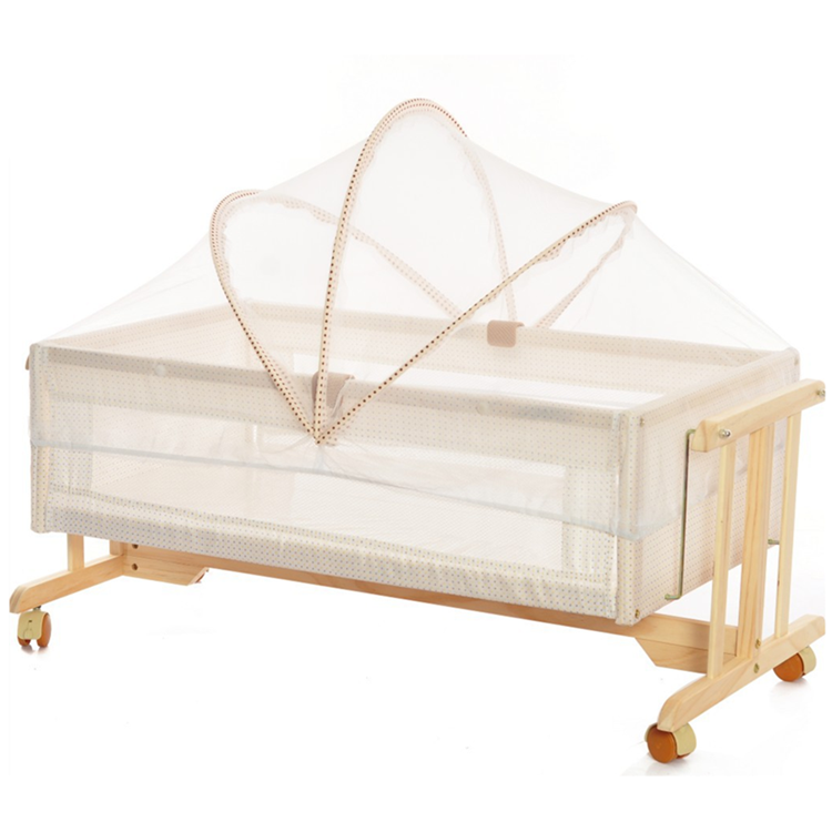 Baby crib cradle solid wood baby cradle bed multi-functional small shaker swing bed with mosquito net movable