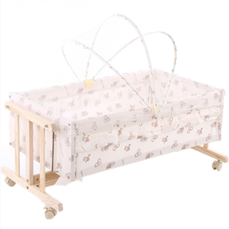 Baby crib cradle solid wood baby cradle bed multi-functional small shaker swing bed with mosquito net movable