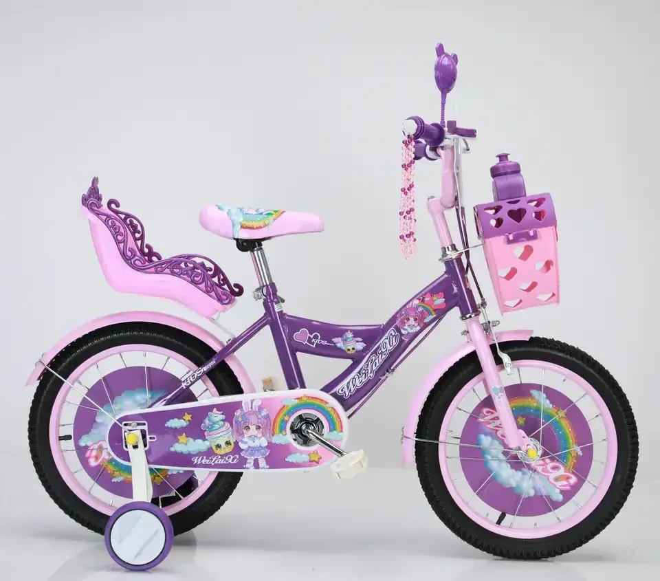 China Factory Girls Bike 16 Inch Training Wheels Bicycle Steel Frame with Plastic Basket Suitable for 5 Years and Up Multiple