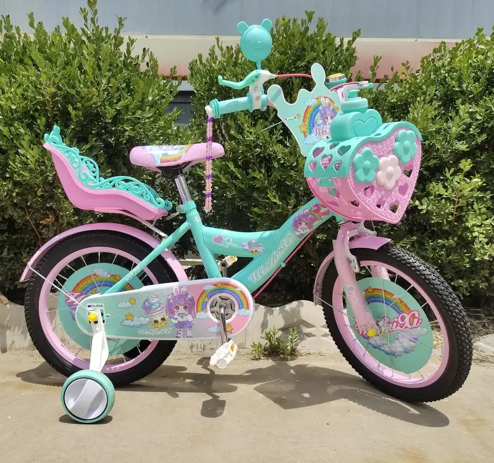 China Factory Girls Bike 16 Inch Training Wheels Bicycle Steel Frame with Plastic Basket Suitable for 5 Years and Up Multiple