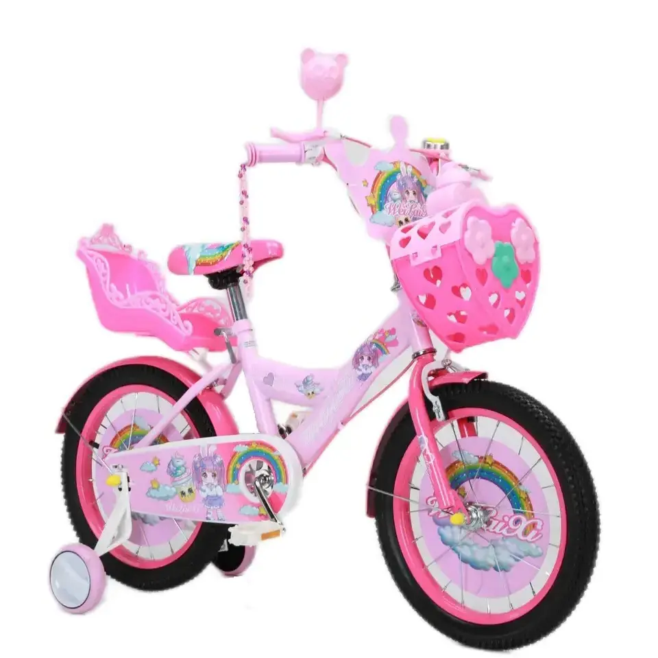 China Factory Girls Bike 16 Inch Training Wheels Bicycle Steel Frame with Plastic Basket Suitable for 5 Years and Up Multiple