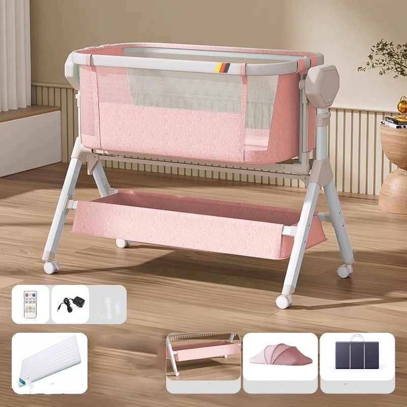 Kids Cradle Cot Bed With Cabinet Bedside CribsNew Electric Rocking Bassinet Swing Baby Cradle Swing Bed/ Bedside Cribs