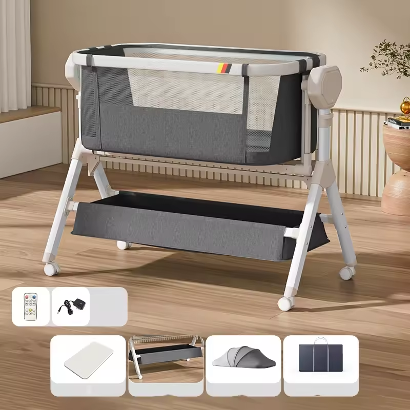 Kids Cradle Cot Bed With Cabinet Bedside CribsNew Electric Rocking Bassinet Swing Baby Cradle Swing Bed/ Bedside Cribs