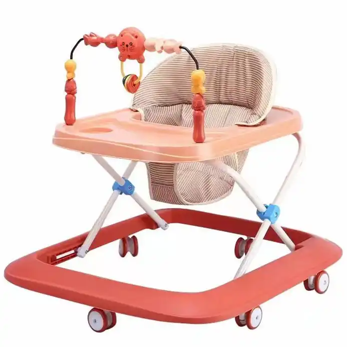 4-in-1 Detachable Music Dining Plate One-Button Folding Height Adjustable Baby Walker for Girls and Boys