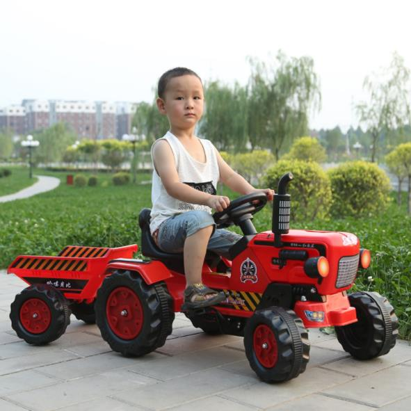 Wholesale  kids electric pedal tractor with tailer /Red color truck model tractor toy kids electric car  ride on  tractor toys