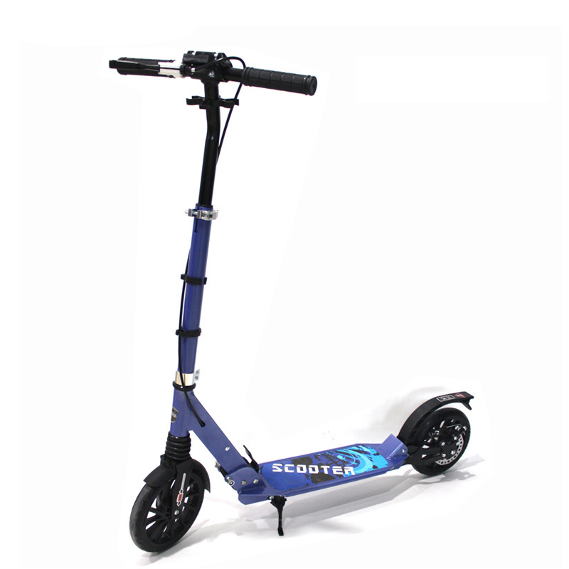 aluminum alloy adult scooter Folding 200mm*30 mm  2 Big Pu Wheel 125CM Foot Pedal Scooter Hand Brake Adult Kick Scooter For Sale