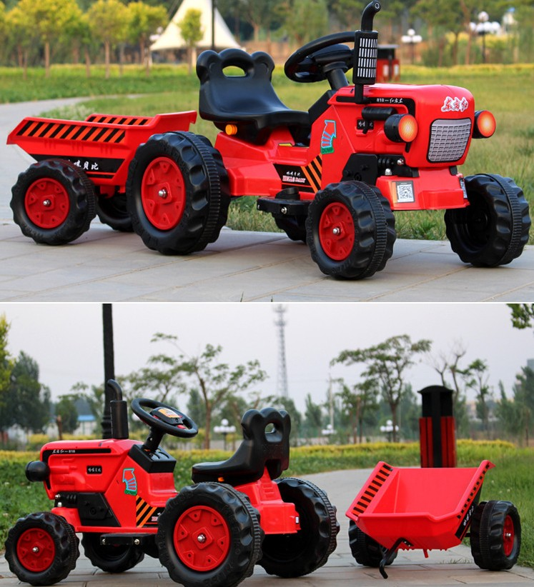 Wholesale  kids electric pedal tractor with tailer /Red color truck model tractor toy kids electric car  ride on  tractor toys