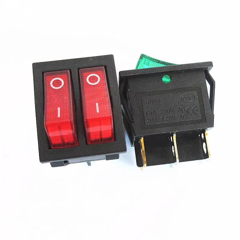 KCD6 16A 250V AC Rocker Switch Boat Switch 6pins With Lamp ON-OFF Red The Electric Grill Green Electric Heater Double Ship Type