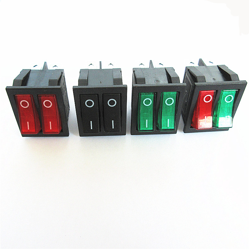 KCD6 16A 250V AC Rocker Switch Boat Switch 6pins With Lamp ON-OFF Red The Electric Grill Green Electric Heater Double Ship Type