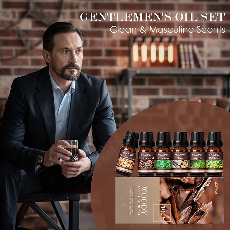 6 Multi-Use New Essential Oils Aromatherapy Diffuser Candle Massage Men Skin Care Oil Teak Cypress Sandalwood Essential Oil Set