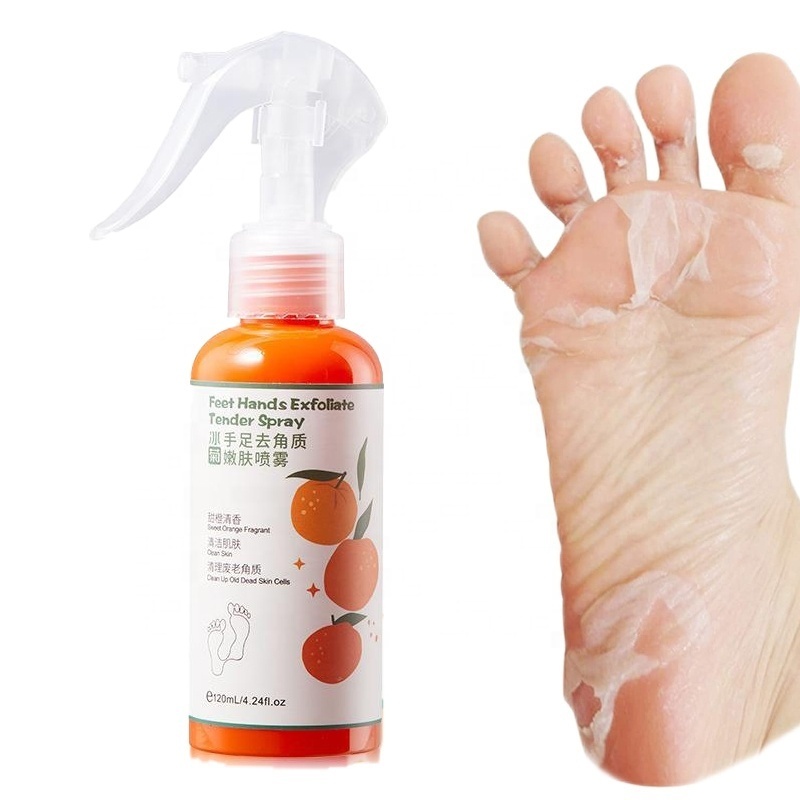 120ml Foot Peeling Spray Natural Orange Extract Cleansing Antimicrobial Podiatry Spray Hands Dead Skin Exfoliating Spray