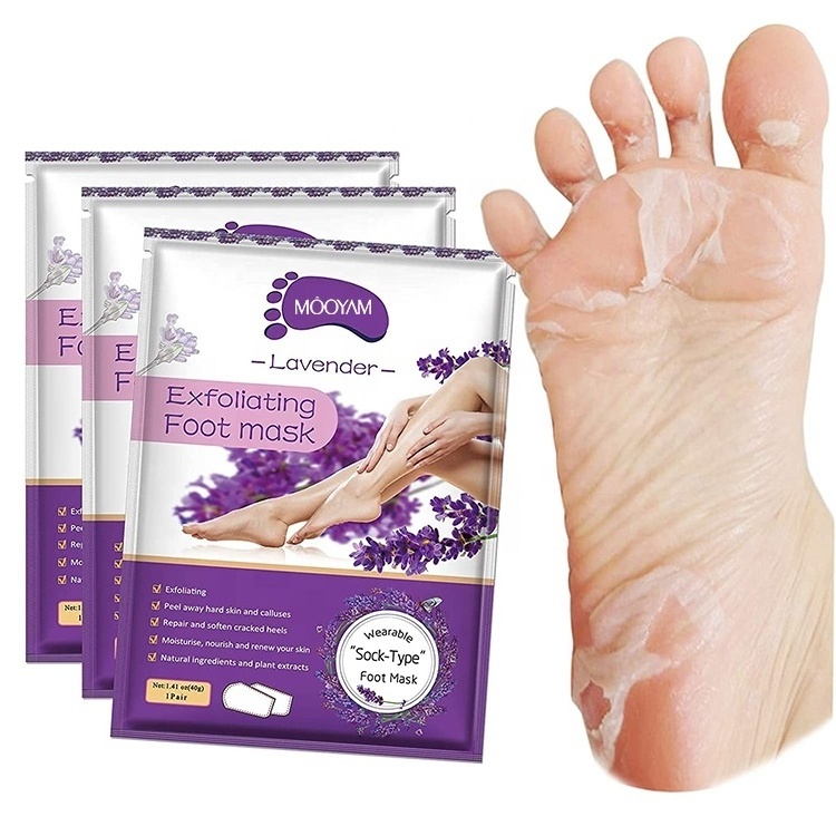 Factory Wholesale Korean Foot Skin Care Sheet Mask Socks Exfoliating Peel Cracked Heels Dry Dead Feet Skin Lavender Foot Mask