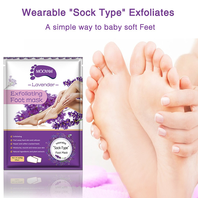 Factory Wholesale Korean Foot Skin Care Sheet Mask Socks Exfoliating Peel Cracked Heels Dry Dead Feet Skin Lavender Foot Mask