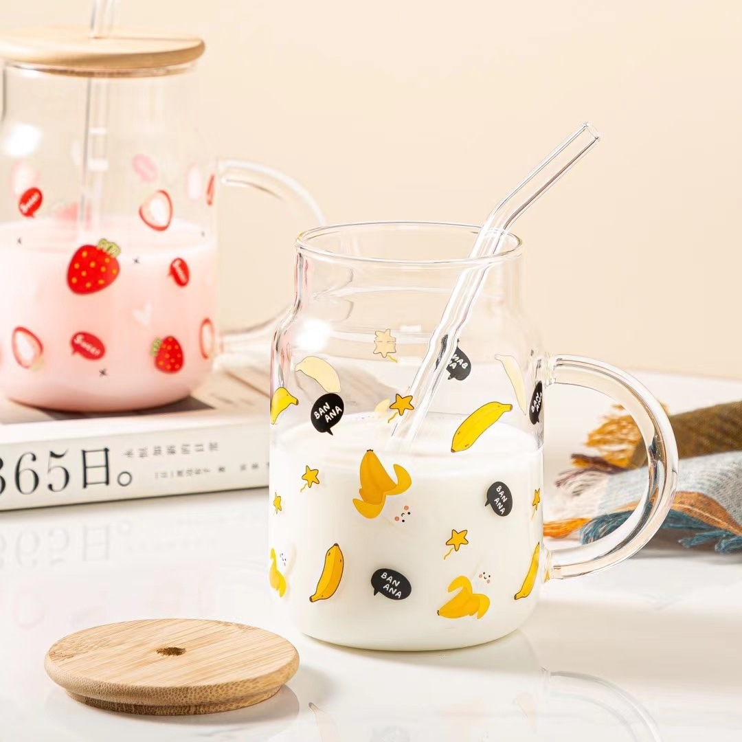 Hot shape Japanese style lemon glass cup Summer fruit straw glass juice cup gift home drinking cup