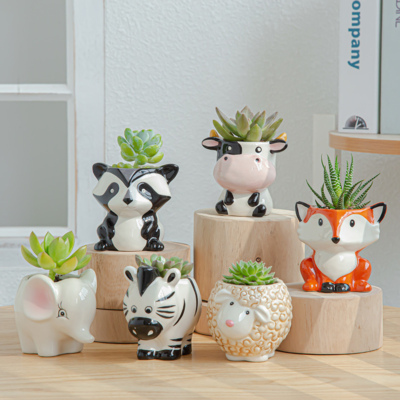 Cute cartoon animal shape succulent flower pot European creative plant wholesale ceramic flower pot