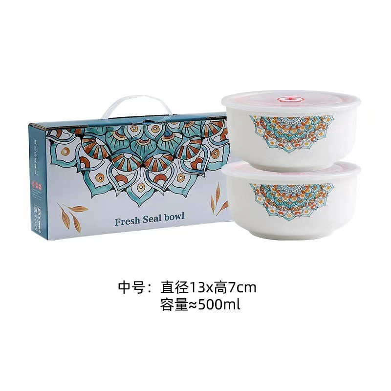 3pcs microwave oven safe ceramic fresh bowl with seal lid